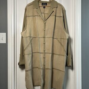 Selene Sport Vintage 70s Revival Tan Genuine Leather & Knit Patchwork Maxi Coat